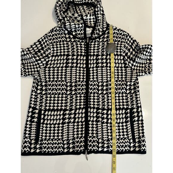Chicos Silk Blend Hoodie Sweater Size 2 US Large Full Zip Jacket Houndstooth - Picture 5 of 6